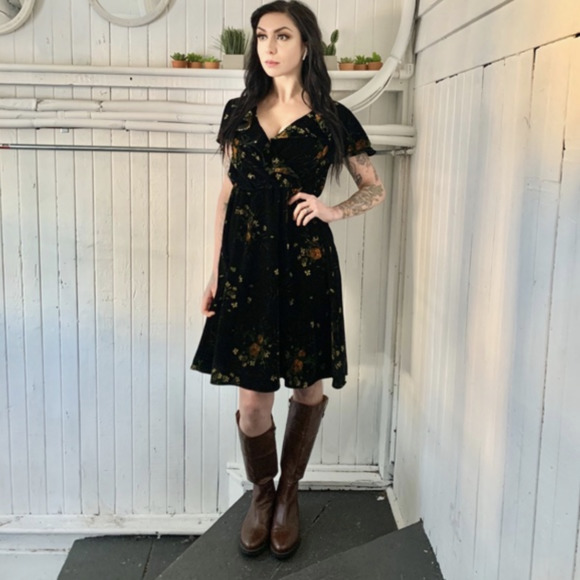 Black Floral Velvet Dresses